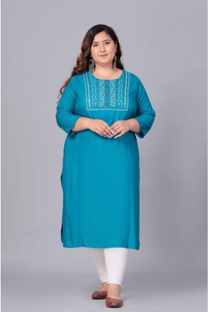 preksha-rayon-embroidered-straight-womens-kurti-turquoise-pack-of-1-none