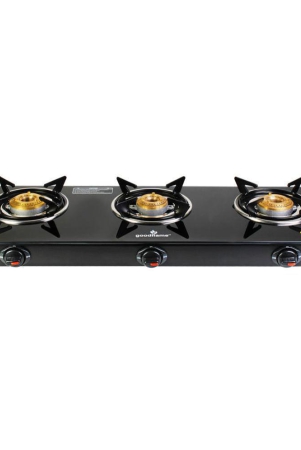 Goodflame Photon 3B Ms Bk Toughened Glass 3 Brass Burner Gas Stove(Manual Ignition,Black) - Black