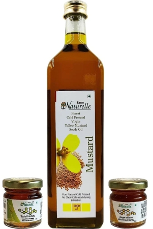 farm-naturelle-glass-bottle-virgin-cold-pressed-uttarakhand-yellow-mustard-seed-cooking-oil-1000-ml-with-free-55gms-x-2-tulsi-honey-and-ginger-honey