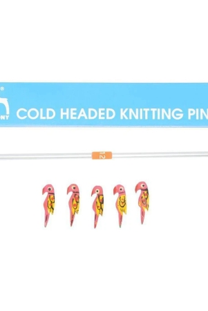 classic-aluminium-cold-headed-knitting-needle-pin-pair-25-cm-length-size-12-no-275-mm-with-5-wooden-parrots