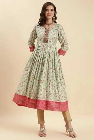 Rangita Women Sea Green Silk Embroidered Calf Length Anarkali Kurti - None