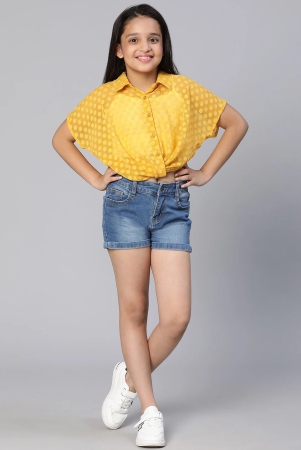 oxolloxo-girls-yellow-self-design-shirt-style-crop-top