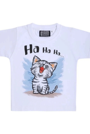 NEO GARMENTS Kids Boys & Girls Cotton T-shirt |CAT Ha Ha Ha| (WHITE)| S - 23(1YRS TO 2YRS)| - None