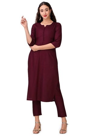 veekeeda-womens-regular-plain-v-neck-straight-rayon-cotton-stitched-kurti-with-bottomm-maroon-m