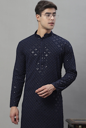 mens-navy-blue-chikankari-embroidered-and-sequence-kurtas-m-navy-blue