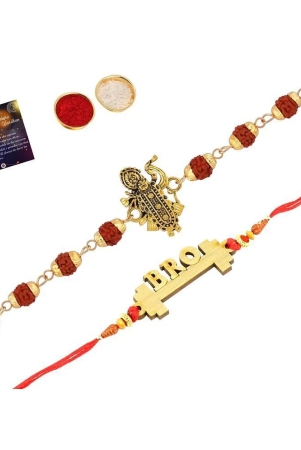 paola-rakhi-rudraksh-shreenathji-with-stylish-bro-with-roli-chawal-and-greeting-card-none