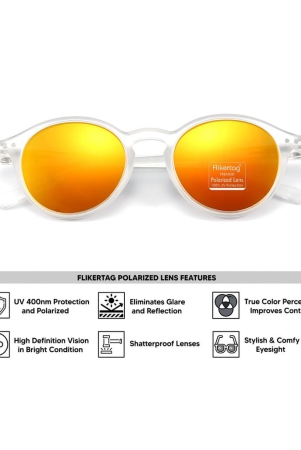Flikertag Polarized Sunglasses With UV Protection For Men & Women | HD vision with Orange Lens [FTS 565 F3 Round Matte Transparent Frame with Orange lens, 50mm]
