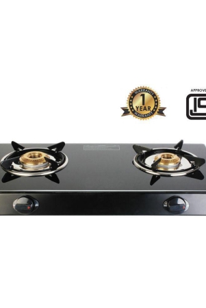 Suryaviva Nano Plus 2B Ms Bk Toughened Glass 2 Cast Iron Burner Gas Stove(Manual Ignition,Black)