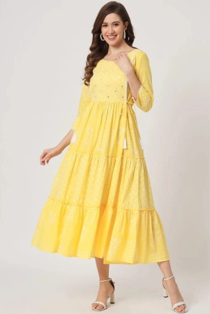 amiras-indian-ethnicwear-cotton-printed-midi-womens-fit-flare-dress-yellow-pack-of-1-none