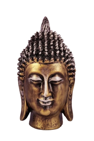 COPPERHOARD Gold Colour Resin Buddha Long Head Statue Showpiece for Home & Office Decor, Gifting Decorative Statue