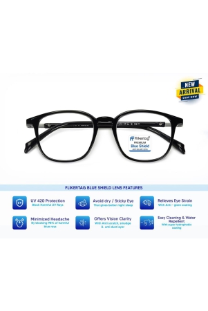 Flikertag Blue Cut Computer Glasses for Eye Protection | Zero Power Blue Light Filter Glasses With UV Protection | Anti Glare Specs for Men & Women [FTF212 F1 Round Glossy Black Frame, 49mm]
