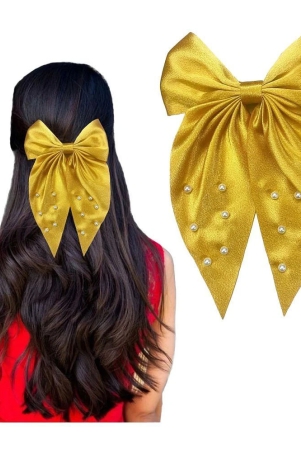 lykaa-large-satin-hair-bow-with-pearls-longtail-clips-hair-accessories-for-women-1-pcs-multicolor-mustard