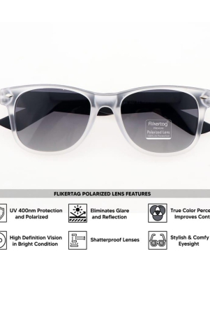 Flikertag Polarized Sunglasses With UV Protection For Men & Women | HD vision with Grey Gradient Lens [FTS 552 F3 Wayfarer Matte Transparent Frame with Smoke lens, 52mm]
