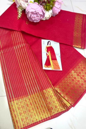 cotton-saree-gold-border-red-color