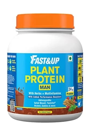 Fast&Up Plant Protein for Man– Vegan Protein Drink for Man -Gluten Free- Enhance strength- Chocolate Flavor - Added Metabolic and performance Boosters-Added Digestive enzyme-27 servings