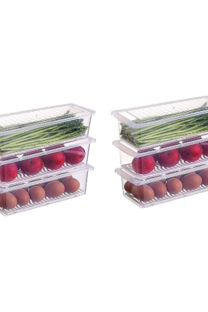 vegetable-and-fruit-storage-fridge-container-with-lid-and-removable-drain-plate-transparent-polyproplene-food-container-pack-of-6-transparent