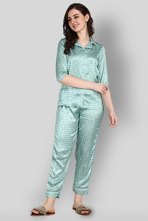 Berrylicious - Turquoise Satin Women's Nightwear Nightsuit Sets ( Pack of 1 ) - XL