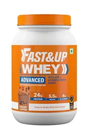 FAST&UP Whey Advanced, INFORMED SPORT CERTIFIED, 100% Whey Isolate & Hydrolysate Whey Protein (Creamy Coffee, 30 Servings) - 24g Protein, 5.5g BCAA, 4g Glutamine (2.01Lbs, 912 gms)