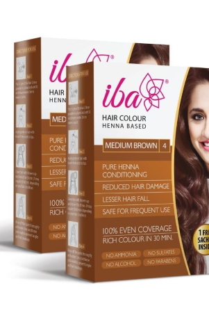Iba Hair Colour - Medium Brown, 70g (Pack of 2) | 100% Pure Henna Based Powder Sachet | Naturally Coloured Hair & Long Lasting | Conditioning | Reduced Hair fall & Hair Damage | Shine & Nourish Hair | Paraben, Chemical, Ammonia & Sulphate Free Formula