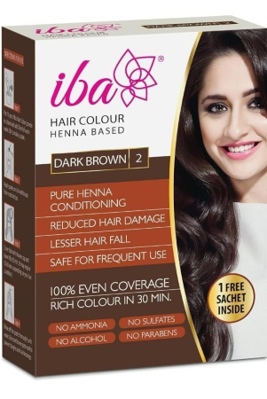 Iba Hair Colour - Dark Brown, 70g | 100% Pure Henna Based Powder Sachet | Naturally Coloured Hair & Long Lasting | Conditioning | Reduced Hair fall & Hair Damage | Shine & Nourish Hair | Paraben, Chemical, Ammonia & Sulphate Free Formula