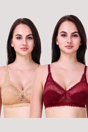 kiran-enterprises-beigemaroon-net-non-padded-womens-bralette-bra-pack-of-2-none