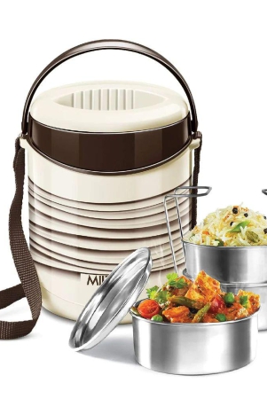 Milton Econa 3 Insulated Tiffin with Stainless Steel 3 Containers Brown