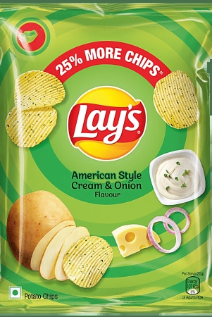 Lay's Potato Chips - American Style Cream & Onion Flavour, Crunchy Chips & Snacks, 50G