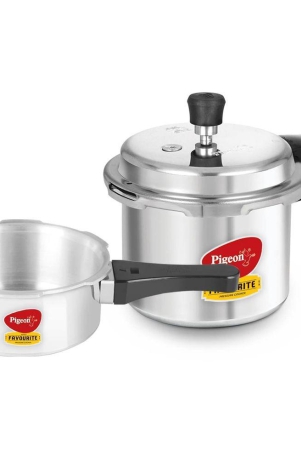 Pigeon By Stovekraft Favourite Aluminium Pressure Cooker Mini Combo with Outer Lid 2, 3 Litre Capacity for Healthy Cooking (Silver)