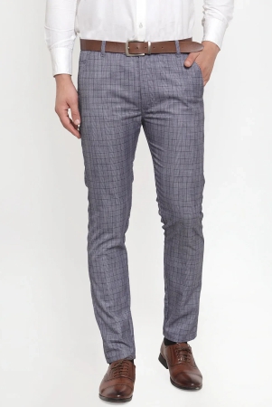 Indian Needle Mens Blue Checked Formal Trousers-32 / Blue