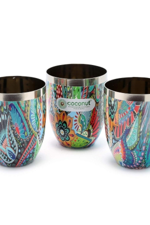 coconut-stainless-steel-printed-designer-multi-colour-water-glasstumbler-capacity-300ml-pack-of-3-glasses