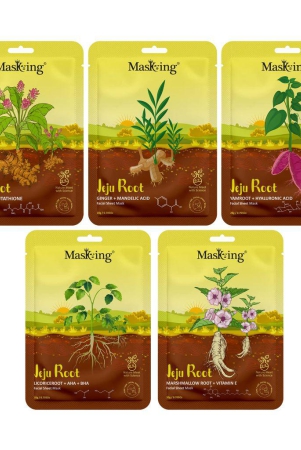 Masking Jeju Root face sheet mask for skin Soothing & Anti-aging, for women & men, pack of 5