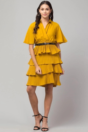 oceanista-womens-crepe-solid-shirt-collar-flared-mustard-short-dress-m