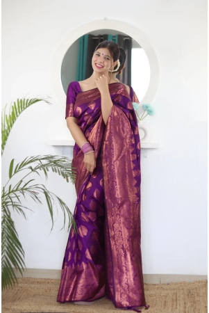 Magenta Pure Satin Silk Saree With Demure Blouse Piece