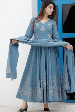 steel-blue-hand-block-printed-anarkali-set-blue-xl