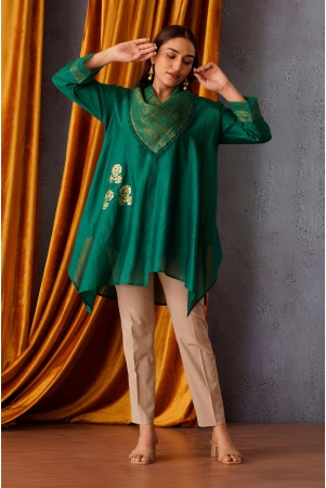 sequin-flower-patch-embroidered-asymmetric-tunic-with-cowl-neck-in-emerald-green-s-without-pants
