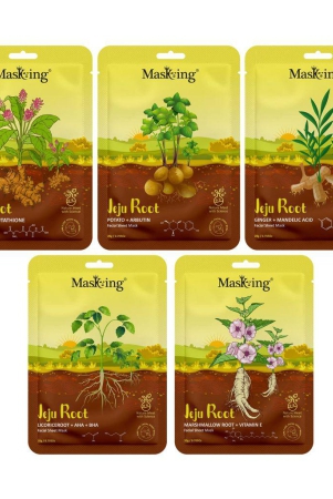 MasKing Jeju Root face sheet mask combo for skin Brightening, Anti-aging & Glowing, Ideal for men and women, Pack of 5