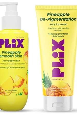 plix-pineapple-glow-duo-depigmentation-face-wash-lactic-acid-exfoliating-body-wash-combo-pack-of-2