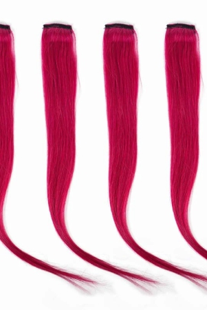 RefynHair - 100% Natural Human Hair Extensions Wigs | Dark Pink Color Streax | 20 Inches | Pack of 4 | Streaks Highlighter For Women And Girls | Rainbow Color Hair Extensions for Festival Party