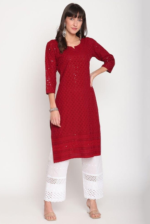 Queenley - Maroon Cotton Women's Straight Kurti ( Pack of 1 ) - L