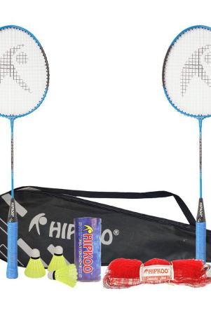 hipkoo-sports-hr-15-aluminum-badminton-complete-racquets-set-2-wide-body-racket-3-shuttlecocks-and-net-ideal-for-beginner-lightweight-sturdy-blue-set-of-2