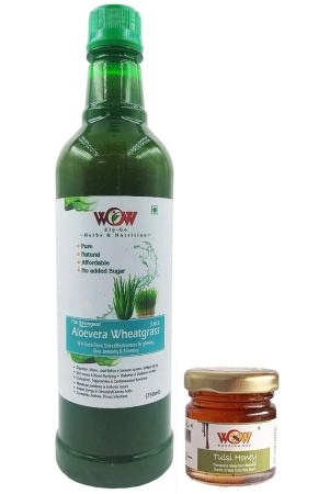 WOW ZIP - GO HERBS & NUTRITION -100% Pure Aloevera Wheatgrass Herbal Juice (750 Mlx 1 + 1 Honey 55g) Free Immunity Enhancing Honey.