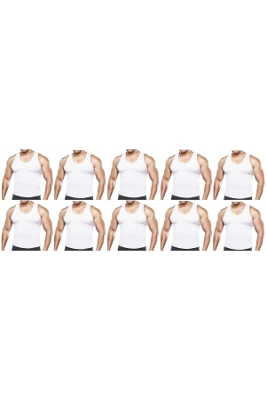 Men's Regular Cotton Sleeveless White Vests (PACK OF 10)