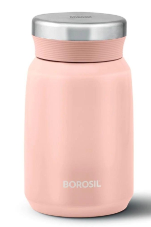 Borosil Carry Mate 500 ML Stainless Steel Vacuum Insulated Soup Flask & Food Jar with Screw Lid | 12 Hrs Hot & Cold | Pink | 1 Pc