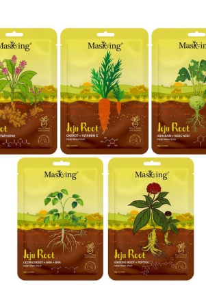 MasKing Jeju Root face sheet mask combo for skin Soothing, Brightening & hydrating, Ideal for men and women, Pack of 5