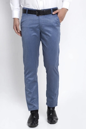 Indian Needle Mens Blue Cotton Solid Formal Trousers-30 / Blue
