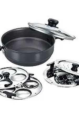 prestige-hard-anodised-induction-base-multi-kadai-with-glass-lid-dhokla-plate-patra-plate-idli-plates-22-cm-black