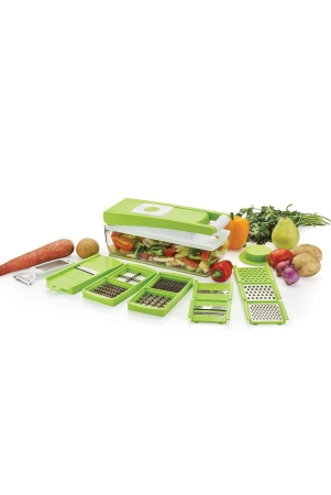 kavison-purpose-plastic-vegetable-and-fruit-chopper-cutter-grater-slicer-chipser-and-dicer-for-kitchen-with-10-stainless-steel-blades-and-1-peeler-set-of-11-pcs-green-slicer-set