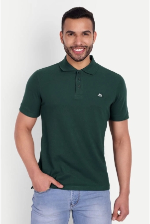 Solid Men Polo Neck Dark Green T-Shirt