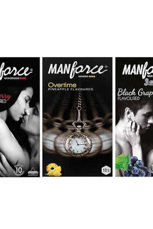 manforce-condoms-combo-pack-3in1-strawberry-3in1-black-grapes-extra-dotted-pineapple-flavoured-10-pieces-pack-of-3