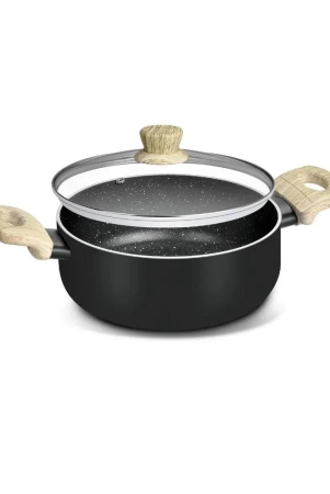 Bergner Bellini Aura Black Non Stick Casserole with Glass Lid | Gas & Induction Compatible | Black | 1 Pc 2500 ML